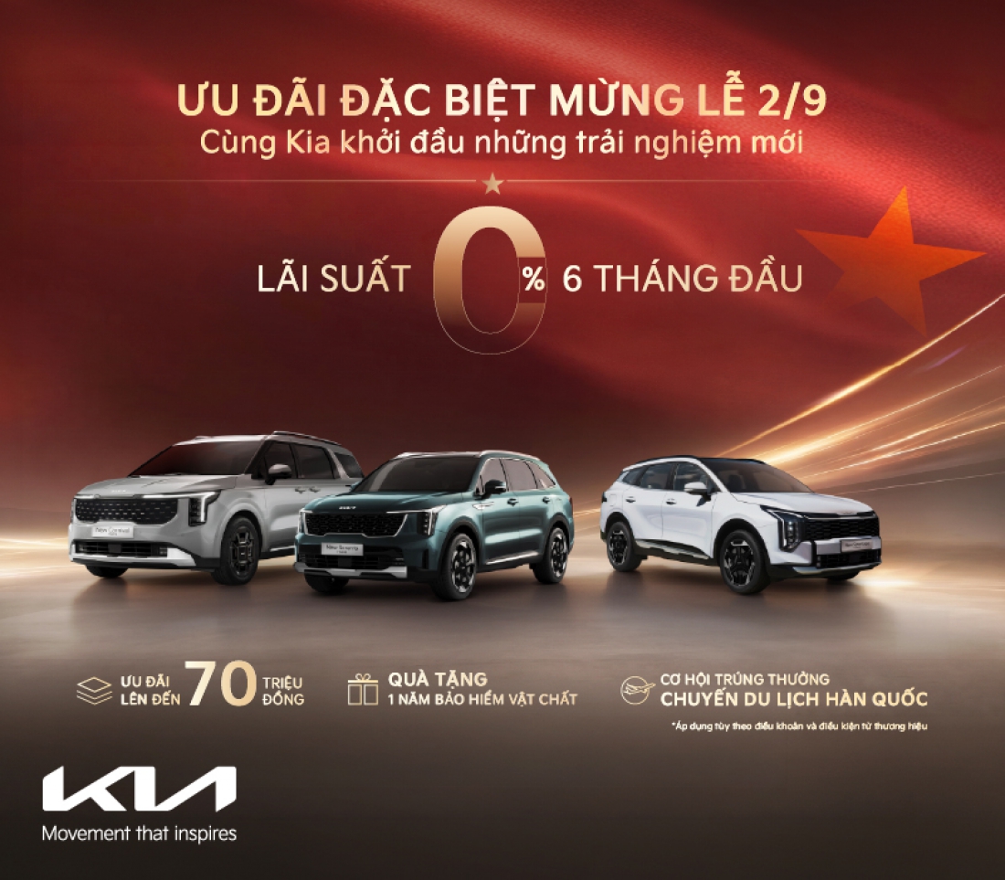 Mừng lễ 2/9 cùng Kia: Tối ưu chi phí sở hữu xe với lãi suất trả góp 0%, nâng tầm trải nghiệm cá nhân